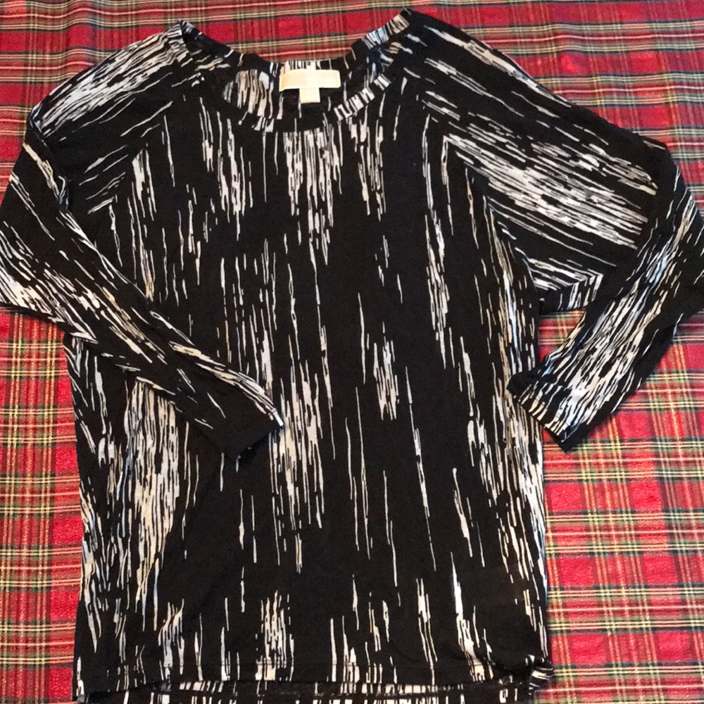 Michael Kors black and white vertical striped top
